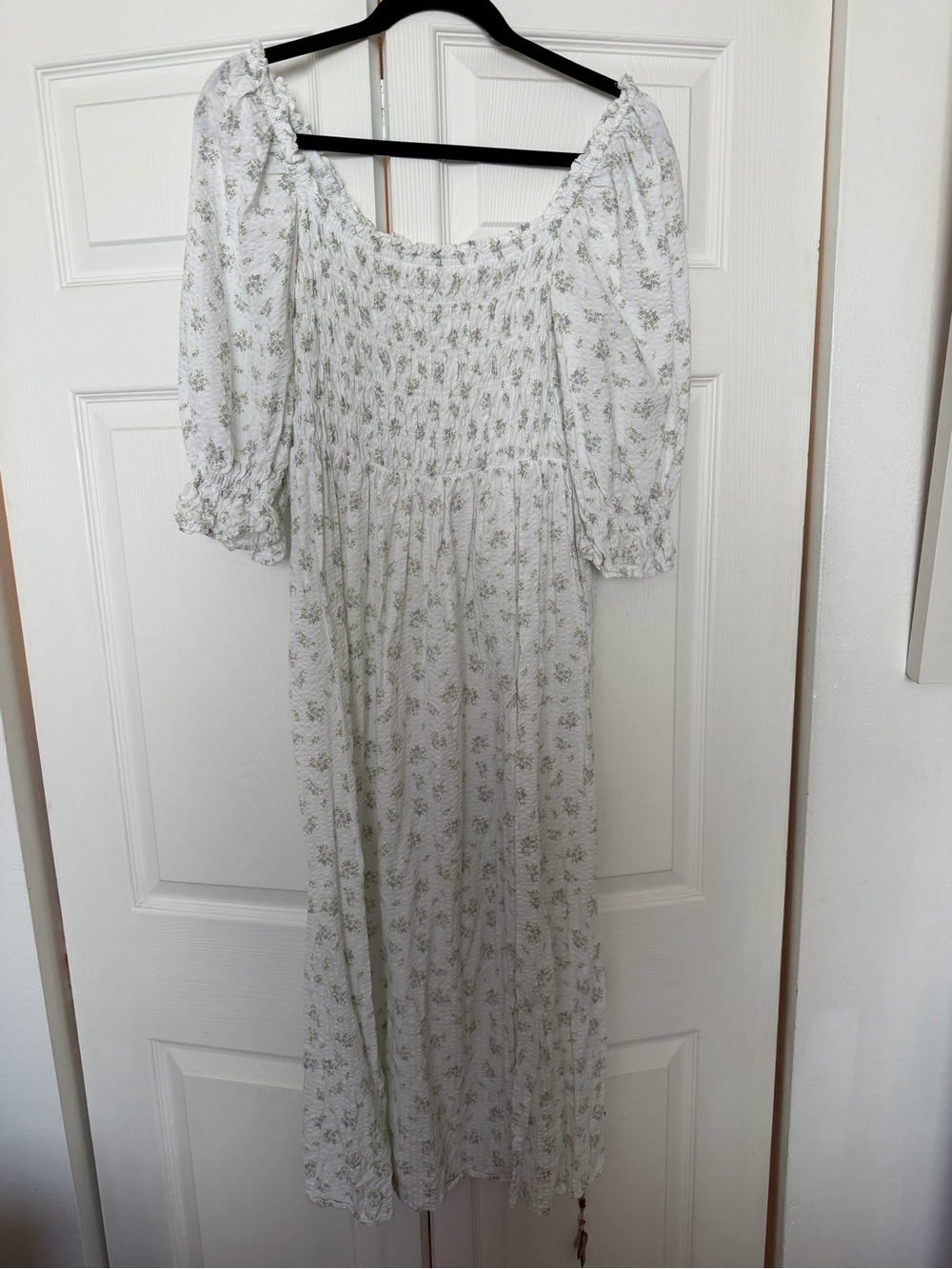 H&M White Maxi Dress with Pale Green Floral Print